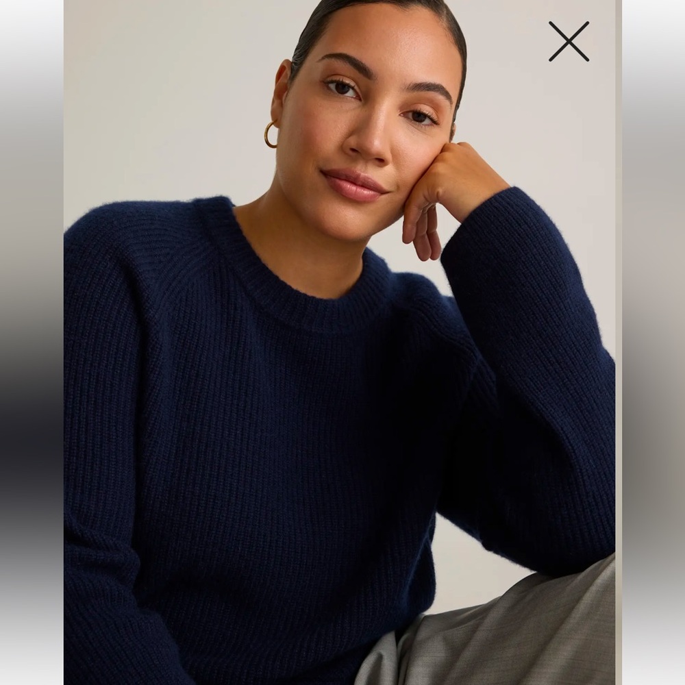Quince Mongolian Cashmere Fisherman Crew Neck Navy Blue Women's Sweater XS, NWT - Picture 2 of 5